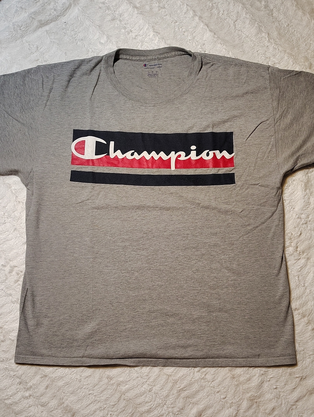 Champion Gray Short Sleeve Tee with Black & Red Logo